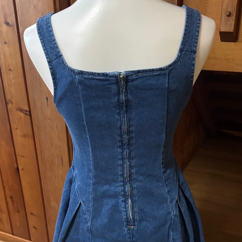 Cider Size Medium M Denim Square-Neck Mini Dress stretch - Picture 6 of 13